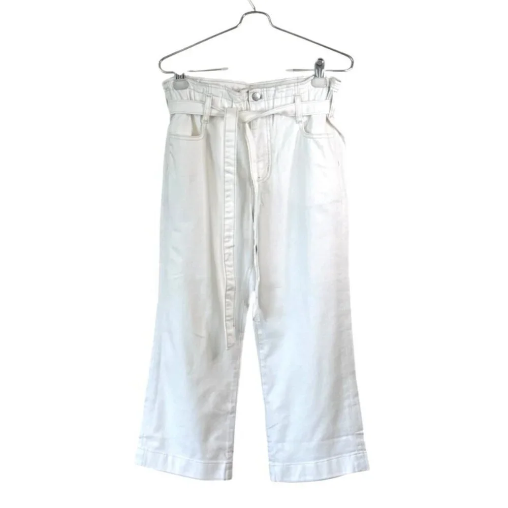 J. Crew Women's Petite Belted Paperbag Jean Soft White Pockets Crop Size P28 NWT